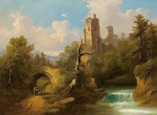 Circle Fortress Ruins With Figurative Decor Oil Painting by Franz Barbarini