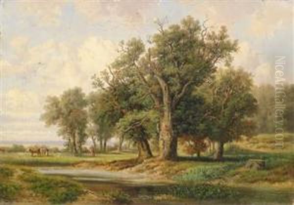 Landschaft Mit Figurlicher Staffage Oil Painting by Gustav Barbarini