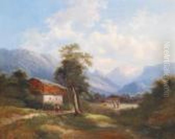 Tiroler Gebirgslandschaft Oil Painting by Gustav Barbarini