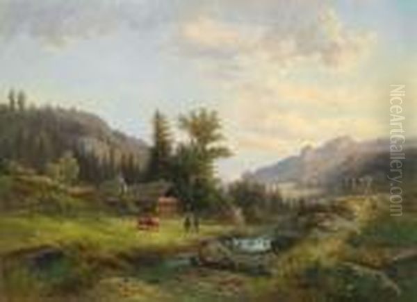 Begegnung Auf Der Alm Oil Painting by Gustav Barbarini