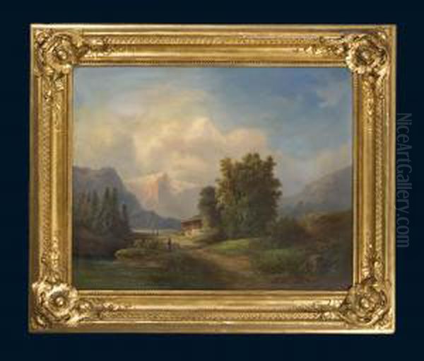 Romantische Sommer-gebirgslandschaft Oil Painting by Gustav Barbarini