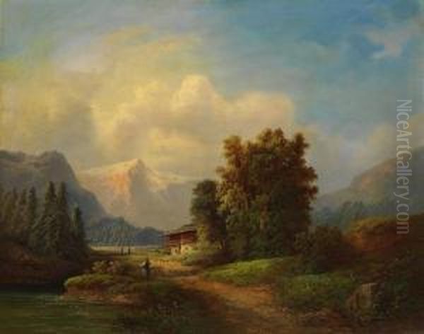 Landschaft Mit Bergpanorama Oil Painting by Gustav Barbarini