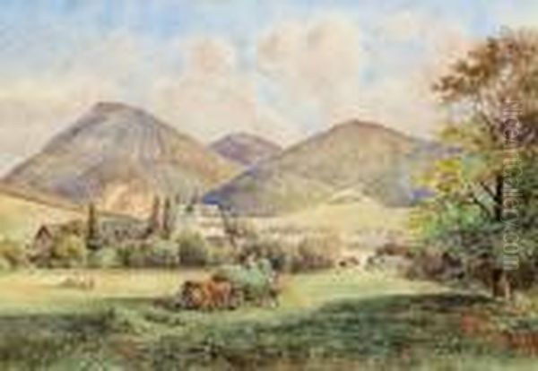 Feldarbeit Im Alpenvorland Oil Painting by Gustav Barbarini