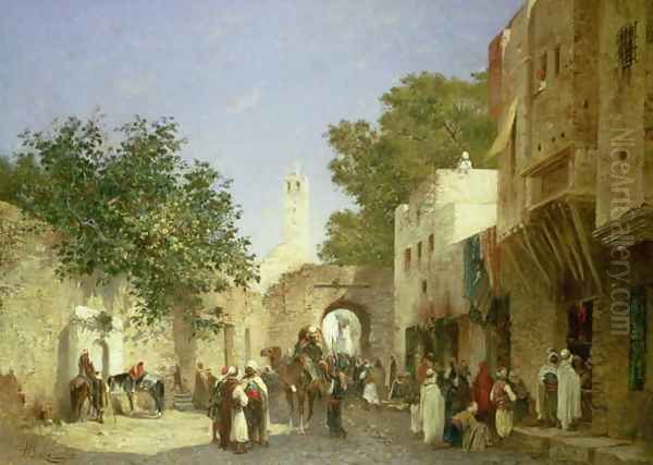 Arab Street Scene, 1872 Oil Painting by Honore Boze