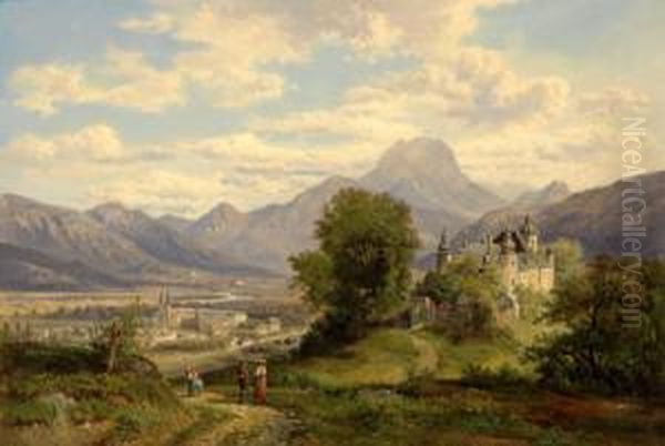 Blick Auf Stift Admont Und Schlos Rothelstein Oil Painting by Gustav Barbarini