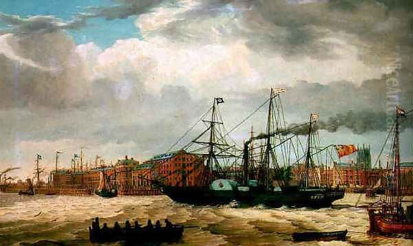 A paddle steamer and other shipping in the docks at Kingston upon Hull 1829 Oil Painting by Thomas A. Binks