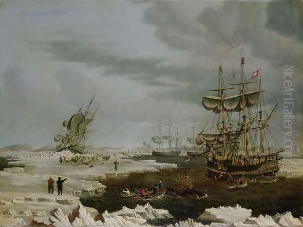 Hull Whalers in the Arctic 1822 Oil Painting by Thomas A. Binks