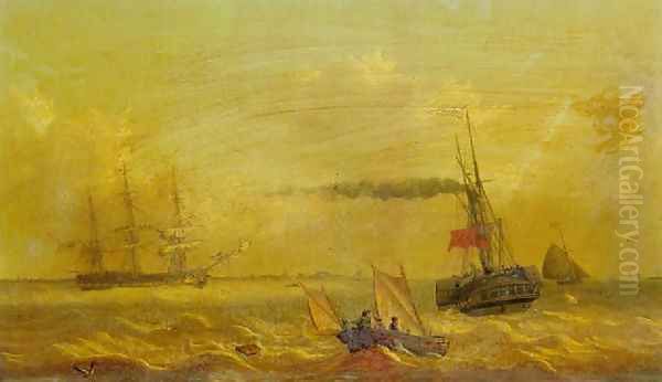 The 'Kingston' upon hull packet steamer in the mouth of the Humber 1843 Oil Painting by Thomas A. Binks