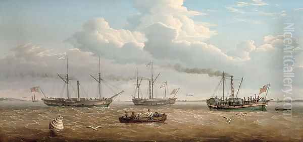 Three Paddle-Steamers, 'Kingston', 'Prince Frederick' and 'Calder' of Selby in Hull Roads, c.1823 Oil Painting by Thomas A. Binks