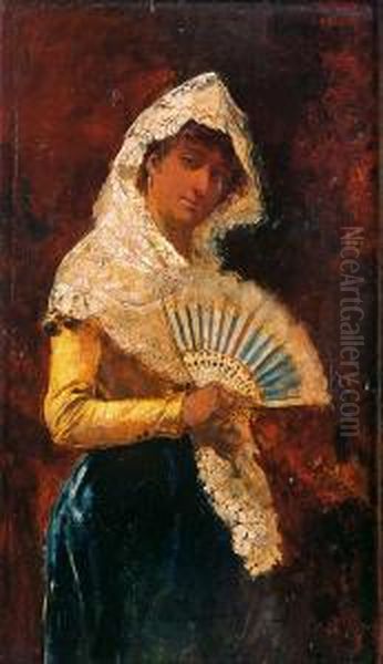 Dama Con Mantilla Oil Painting by Mariano Barbasan Lagueruela