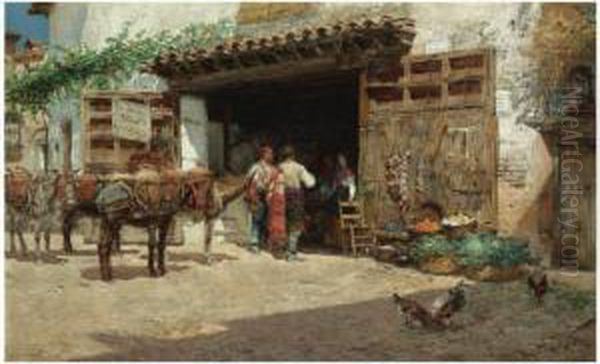 La Cata (wine Tasting) Oil Painting by Mariano Barbasan Lagueruela