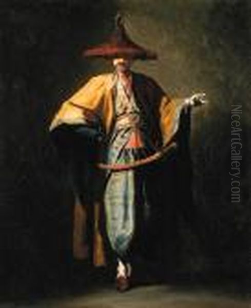 Ambassadeur De La Chine: An Oriental Gentleman, Full-length Oil Painting by Jean Barbault