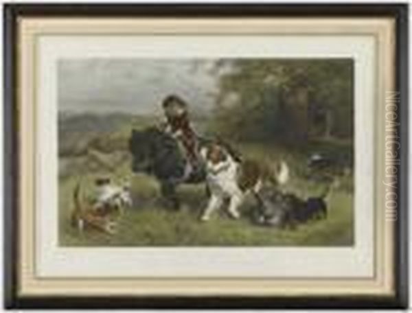 A Scratch Pack Oil Painting by Charles Burton Barber