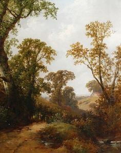 Crossing A Country Stream; A Mountain Walk, Apair Oil Painting by Thomas Stanley Barber