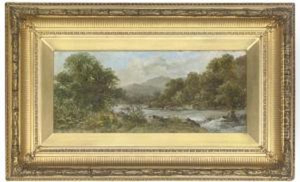 A River Landscape, Wales Oil Painting by Thomas Stanley Barber