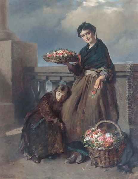 A penny a posy Oil Painting by Edward Charles Barnes