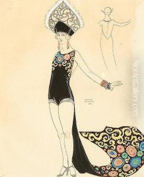 Costume Design With Woman In Headress Oil Painting by Georges Barbier