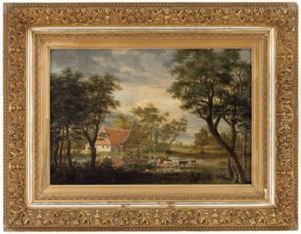 Sommerlandschaft Mit Gehoft Und Kuhen Am Weiher Oil Painting by Pieter Bartholomeusz. Barbiers IV