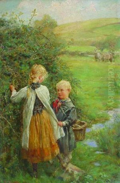 The Blackberry Gatherers Oil Painting by Edgar Barclay