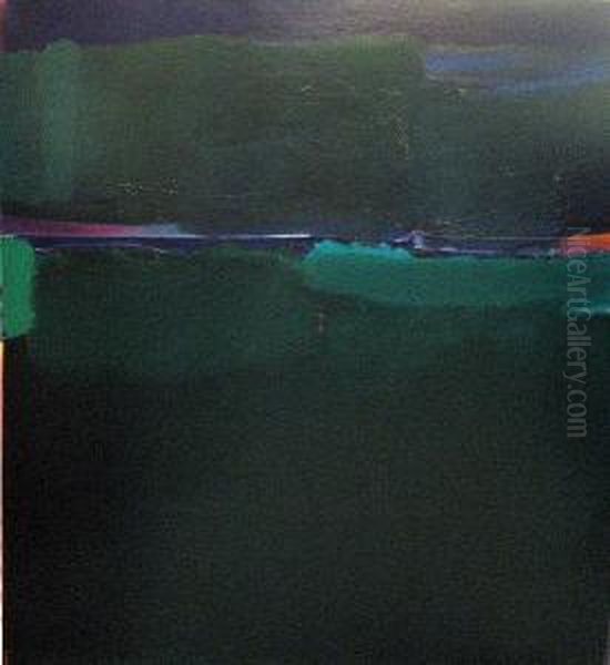 Abstraction In Green And Purple Oil Painting by James Bard