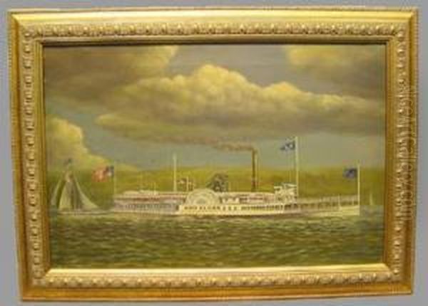 The Steamboat 'sam Sloan'
Initialed Oil Painting by James Bard