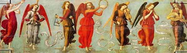 Angels playing musical instruments, c.1475-97 Oil Painting by Francesco Botticini