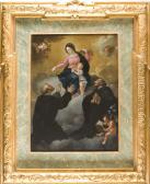 Madonna Con Bambino, Due Santi E Angeli Oil Painting by Pietro Bardellino