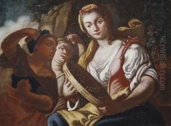 Suonatrice Di Tamburello Oil Painting by Pietro Bardellino