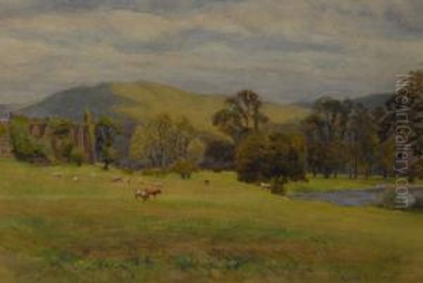 Abbey Ruins, With Cattle Grazing Oil Painting by Ralph William Bardill