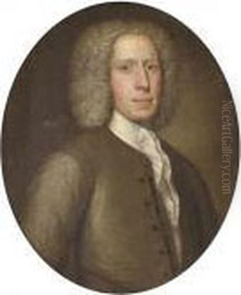 Portrait Of A Gentleman, Half-length, In A Grey Coat Oil Painting by Thomas Bardwell