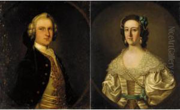 Portrait Of Sigismund Trafford, And His Wife Elizabeth Oil Painting by Thomas Bardwell