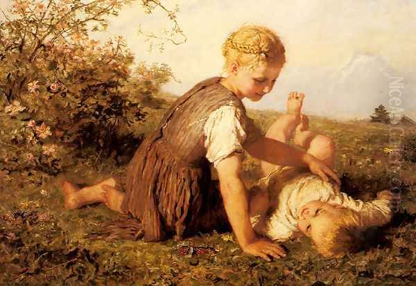 An Autumn Idyll Oil Painting by Karl Wilhelm Friedrich Bauerle