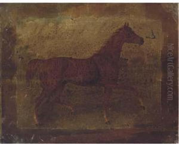 A Chestnut Horse In A Landscape; And A Bridled Bay Horse In A Stable Oil Painting by Thomas Bardwell