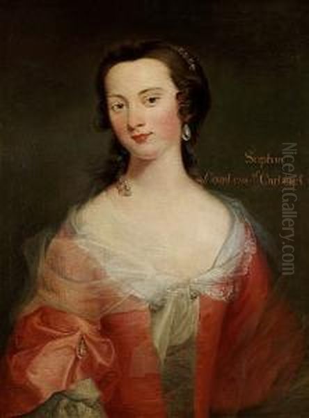 Portrait Of Sophia, Countess Of 
Carteret, Half-length, In A Pink Dress, With Pearl Earrings And A Pearl 
Hair Ornament Oil Painting by Thomas Bardwell