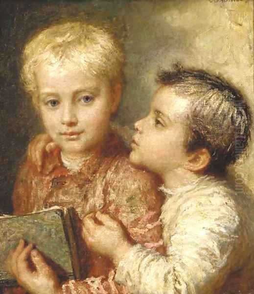 Two young boys Oil Painting by Karl Wilhelm Friedrich Bauerle