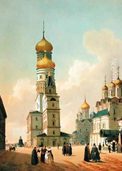 Ivan the Great Bell Tower in the Moscow Kremlin, 1840s Oil Painting by Felix Benoist