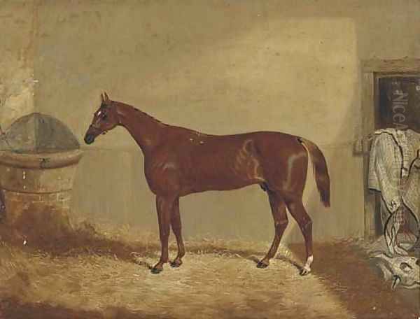 The Derby winner 'Daniel O'Rourke' in a stable Oil Painting by Thomas W. Bretland