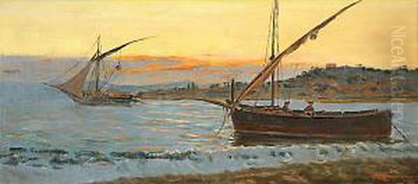 Barche Al Tramonto Oil Painting by Giuseppe Barison