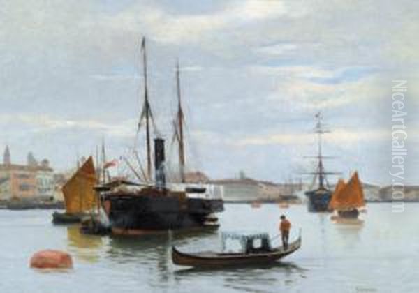 Veduta Del Porto Di Trieste Oil Painting by Giuseppe Barison