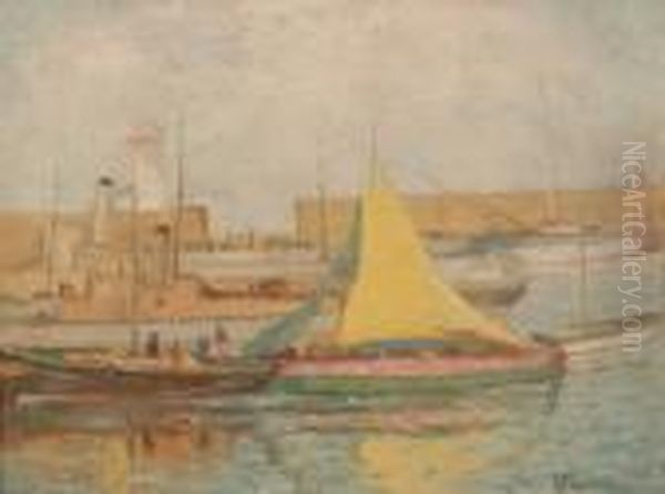 Barche In Porto A Trieste Oil Painting by Giuseppe Barison