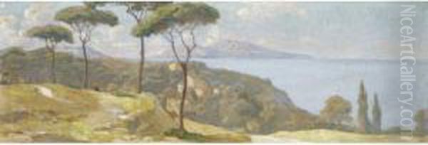 L'isola Di Capri Dalla Costa Campana Oil Painting by Giuseppe Barison