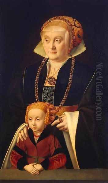 Portrait of a Woman with her Daughter Oil Painting by Barthel Bruyn