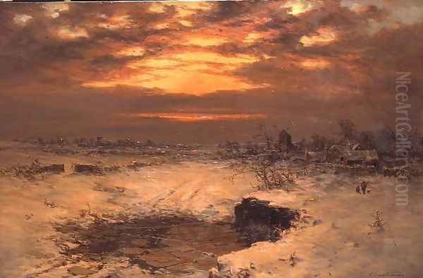 A Winter Sunset Near Hedingham Oil Painting by Charles Branwhite