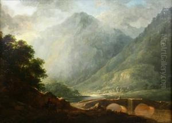 Pont Aberglaslyn Oil Painting by Benjamin Barker Of Bath