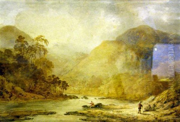 Anglers By A River Oil Painting by Benjamin Barker Of Bath