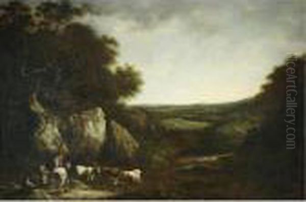 Drovers In A Landscape Oil Painting by Benjamin Barker Of Bath