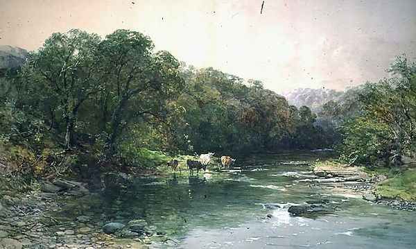 On the Dee, North Wales- Cattle Drinking Oil Painting by Charles Branwhite