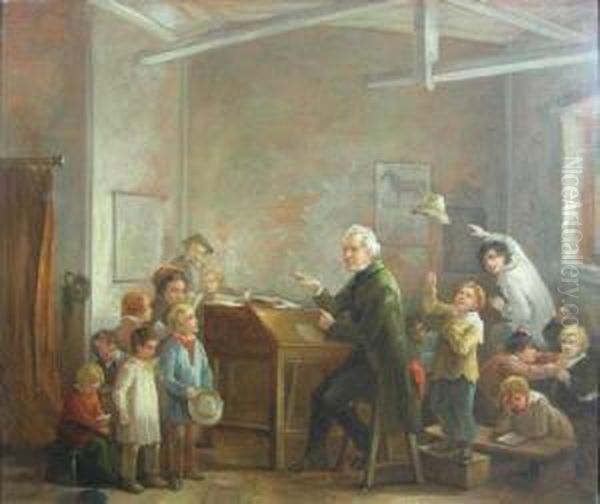 The Village School Oil Painting by John Joseph Barker Of Bath