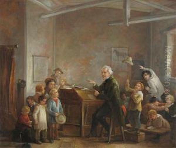 The Village School Oil Painting by John Joseph Barker Of Bath