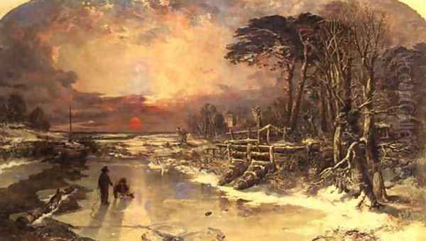 Winter Scene on the Thames 1846 Oil Painting by Charles Branwhite